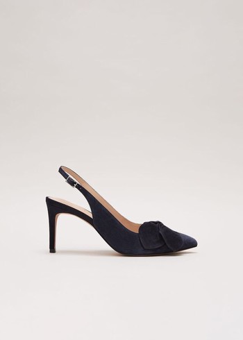 Phase Eight Suede Pointed Bow Slingback Heels Navy Australia | XE5384972